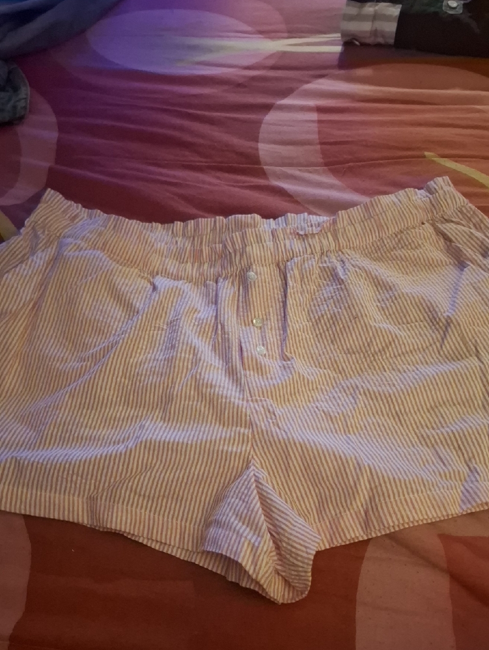 LOFT Pink and White Seersucker Elastic-Waist Shorts